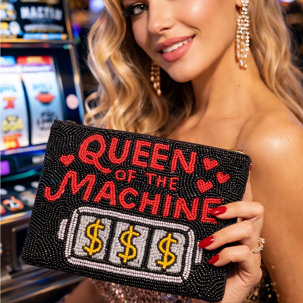 Black Beaded Queen of the Machine Clutch | 5X7 Casino Night Purse